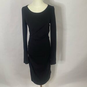 Venus black bodycon midi ruched dress Size M little black dress sultry slimming